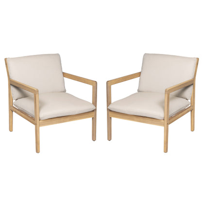 Outdoor Acacia Wood Armchair, Set of 2, Patio Club Chair with Cushions, Light Teak