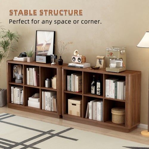 40 Inch Wide 6-Cube Curved Edge Low Horizontal Farmhouse Bookcase