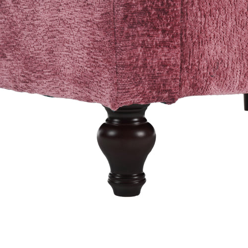 Mid-Century Modern Wine-Red Chenille 2-Seat Loveseat, Wood Legs