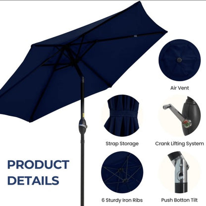 7.5 Feet Navy Blue Market Umbrella with Crank Lift & Tilt. UV-Resistant Canopy for Pool, Backyard & Patio (Without base)