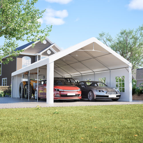 Carport Canopy 16x32 Heavy Duty, Portable Metal Carport Garage with Removable Waterproof Cover & Sidewalls, All Weather Outdoor Shelter for Cars, Trucks, Vehicles & Equipment
