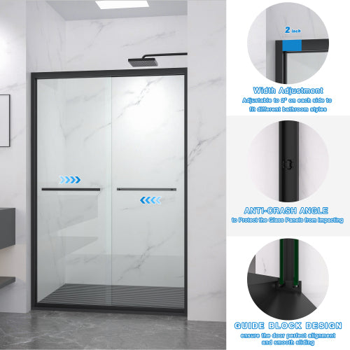 44-48"x72" Aluminum Frame Double Sliding Shower Door,Bypass Bathroom Sliding Door with Premium 5/16" (8mm)