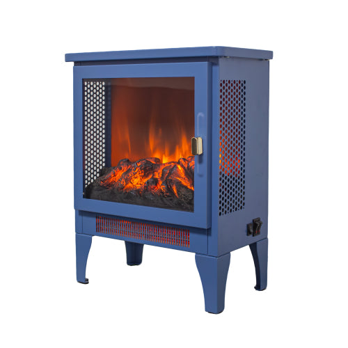 17 inch Freestanding Electric Fireplace Stove heater with 3D Flame effect,Classic Blue