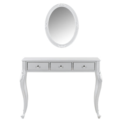 Silver Luxury Oval?Mirror Vanity Desk, 41.0 inch *17.5 inch  Tabletop, 3 Drawers, Elegant Console Table for Entryway & Bedroom