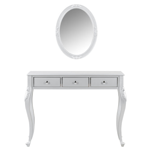 Silver Luxury Oval?Mirror Vanity Desk, 41.0 inch *17.5 inch  Tabletop, 3 Drawers, Elegant Console Table for Entryway & Bedroom
