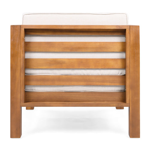 Acacia Wood Outdoor Club Chair with Beige Rope Arm and Beige Cushions,400 lbs Capacity