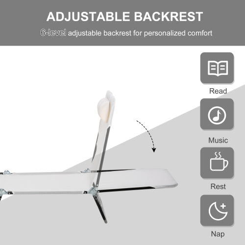 Outsunny Folding Chaise Lounge Chair, Pool Sun Tanning Chair, Outdoor Lounge Chair with Reclining Back, Breathable Mesh Seat, Headrest for Beach, Yard, Patio, Cream White