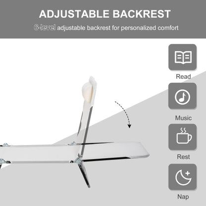 Outsunny Folding Chaise Lounge Chair, Pool Sun Tanning Chair, Outdoor Lounge Chair with Reclining Back, Breathable Mesh Seat, Headrest for Beach, Yard, Patio, Cream White