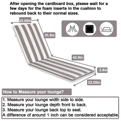 2PCS Set Outdoor Lounge Chair Cushion Replacement Patio Funiture Seat Cushion Chaise Lounge Cushion-Grey/white