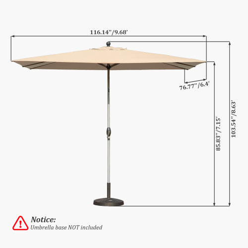 Rectangle Patio Umbrella with Crank Lift and Tilt Function, Beige (Base not included)