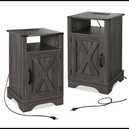 2-Pack 16inch Dark Grey Farmhouse Charging Nightstand