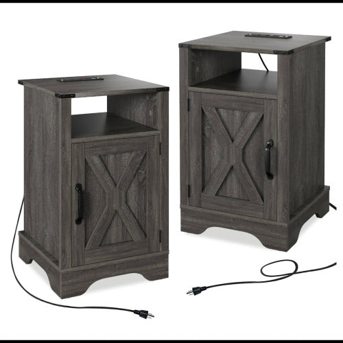 2-Pack 16inch Dark Grey Farmhouse Charging Nightstand