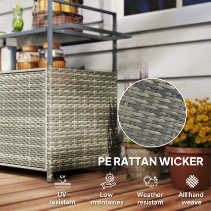 Wicker Outdoor Bar Table with 2-Tier Shelf & Cabinet, Mixed Gray