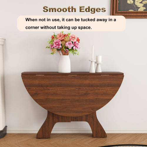 43 in Folding Dining Table for Small Spaces, MDF Table with Walnut Veneer, Space Saving Foldable Kitchen Table for Indoor and Outdoor Use