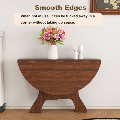 43 in Folding Dining Table for Small Spaces, MDF Table with Walnut Veneer, Space Saving Foldable Kitchen Table for Indoor and Outdoor Use