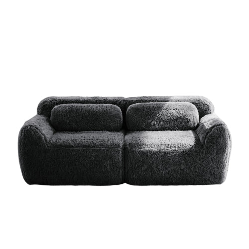 Dark-Grey 2-Seater Modular Plush-Fabric Sectional Sofa No-Assembly with Throw Pillows Non-Slip