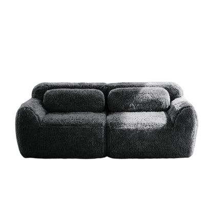 Dark-Grey 2-Seater Modular Plush-Fabric Sectional Sofa No-Assembly with Throw Pillows Non-Slip