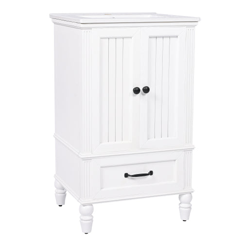 20" Bathroom Vanity with Sink, Bathroom Cabinet with Two Doors, Magnetic Door Stopper and Adiustable Foot Pads, A Drawer, White