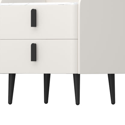 Nightstand with 2 Drawers, Night Stand with Marble-Pattern Tabletop, Modern Beside Table for Bedroom, End Table for Living Room, White