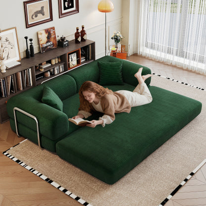 78.8-Inch Green Compression Convertible Boneless Modular Corduroy Floor Sofa-Bed No-Assembly for Living-Room Bedroom