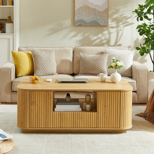 46.5inch  Oval Modern Luxury Coffee Table with Storage, Natural