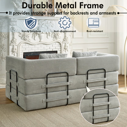 Light-Gray 5-in-1 Convertible Corduroy Sleeper Floor Sofa-Bed Reinforced-Metal-Frame 800LB Capacity No-Assembly