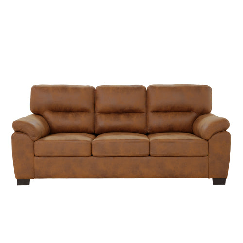 81 inch  Light-Brown 3-Seater Retro Foil-Fabric Sofa,Padded Armrests,Black Triangle Legs
