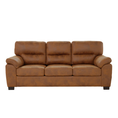 81 inch  Light-Brown 3-Seater Retro Foil-Fabric Sofa,Padded Armrests,Black Triangle Legs