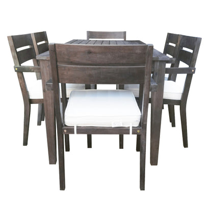 7 Pieces Acacia Wood Outdoor Dining Set with Cushions,Modern 6 Chairs and 1 Large Table, Dining Furniture Set for Lawn, Backyard, Garden Deck,Poolside