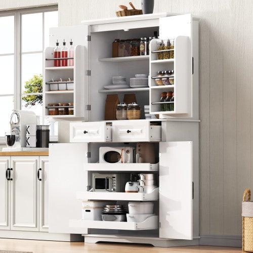 71inch  Farmhouse Pantry Cabinet with Pull-Out Organizers White