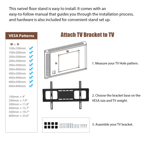 Black Swivel TV Stand Mount 30¡ã Rotatable Height Adjustable 3-Tier Tempered Glass Media Console with Power Socket