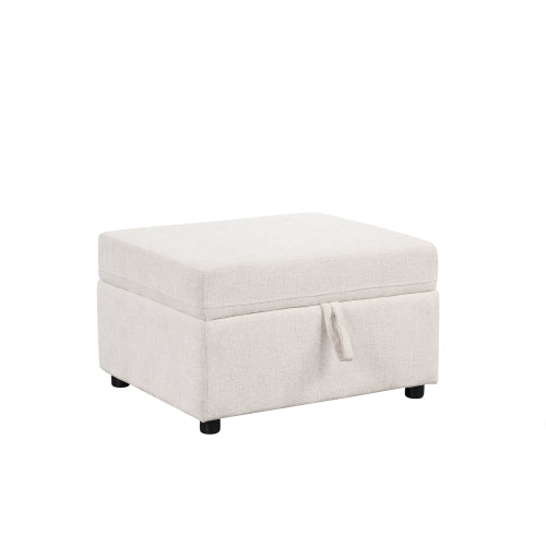 Beige Chenille Movable Storage Ottoman Footrest, 26.6 inchD x32.1 inchW x19.3 inchH, 250 LBS Capacity for Bedroom & Living Room