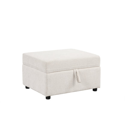 Beige Chenille Movable Storage Ottoman Footrest, 26.6 inchD x32.1 inchW x19.3 inchH, 250 LBS Capacity for Bedroom & Living Room