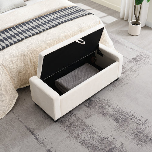48 inch Chenille Storage Ottoman Bench with Safety Hinge, Beige