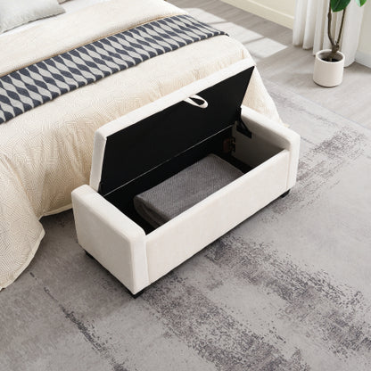48 inch Chenille Storage Ottoman Bench with Safety Hinge, Beige