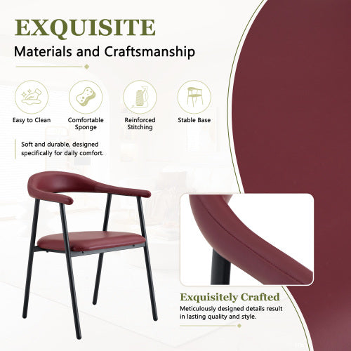 PU Leather Dining Chairs with Black Metal Legs, Set of 4, Reddish Brown