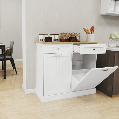 White E1 MDF Two-Drawer Hidden Tilt-out Trash Storage Cabinet