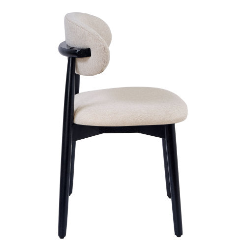 Set of 2 Beige Cotton-Linen Dining Chairs, Black Solid Oak Wood Legs 300lbs Capacity Armless Side Chairs