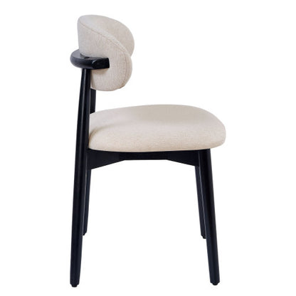 Set of 2 Beige Cotton-Linen Dining Chairs, Black Solid Oak Wood Legs 300lbs Capacity Armless Side Chairs