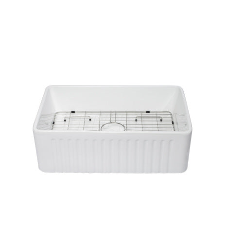 White Farmhouse Sink - 30 x 18 x 10 inch Kitchen Sink Apron-front White Porcelain Ceramic Reversible Single Bowl Kitchen Farm Sinks