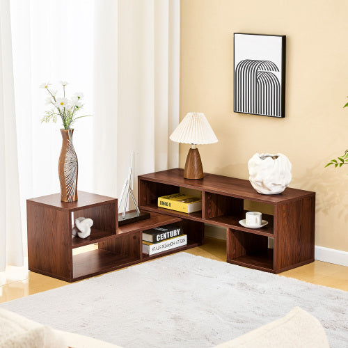 Dark Walnut Modular TV Stand with Open Storage Entertainment Center