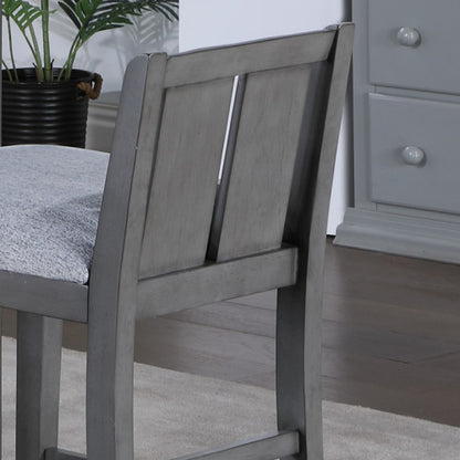 3-Piece Gray Counter Height Dining Set, 36 Inch Table with Shelves, USB Port & 2 Fabric Chairs
