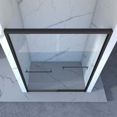 56-60"x70" Aluminum Frame Double Sliding Shower Door,Bypass Bathroom Sliding Door with Premium 5/16" (8mm) Clear Tempered Glass, Black Hardware Sliding Glass Shower Enclosure,Matte Black Finished