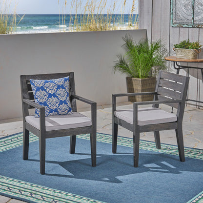 Outdoor Dining Chair Set of 2, Dark Grey With Light Grey Cushion
