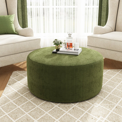 30.5 Inch Olive Green Corduroy Round Ottoman, Upholstered Modular Footrest with Spring & Foam Cushion Support