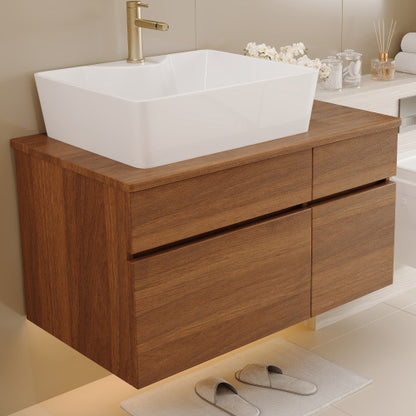 31.5inch Floating Single Bathroom Vanity with Sink High Quality Solid Wood Top Vessel Ceramic Sink