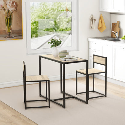 3-Piece Oak Industrial Dining Set, MDF Table & 2 Low Back Stools with Footrests