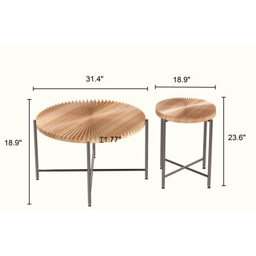 2-Piece Radial Pattern Cylindrical Table Set, Red Cedar-Brown