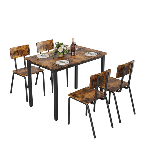 5-Piece Rustic Brown Dining Set, 43.3inch  Table & 4 Ergonomic Chairs