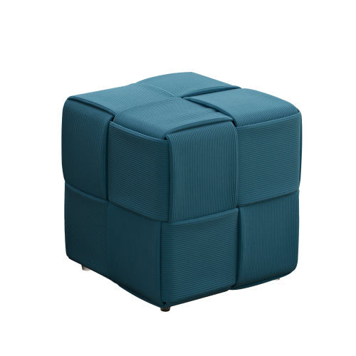Blue Square Corduroy Ottoman Foot Stool, 300 LBS Sturdy No-Assembly Vanity Seat for Bedroom & Dorm